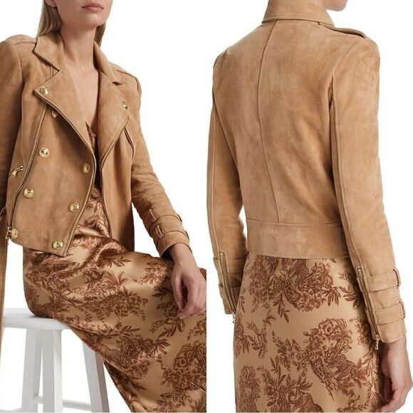 L’AGENCE $1595 Billie Belted Suede Biker Jacket in Capuccino Suede *miss… - Picture 4 of 14